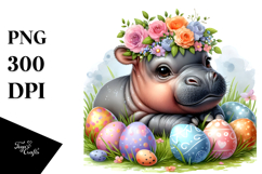 Baby Hippo among Easter Eggs PNG Product Image 1