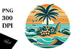 Retro Tropical Tree Surf T-Shirt Vector PNG Product Image 1