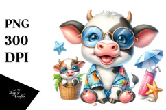Energetic Cow Dressed for the Beach PNG Product Image 1