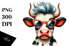 Funny Cow with Funny Hair PNG Product Image 1