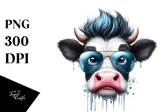 Funny Cow with Funny Hair PNG Product Image 1