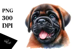 Watercolor Baby Bullmastiff PNG Product Image 1
