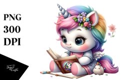 Cute Baby Unicorn Reading | Clipart Product Image 1