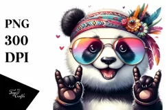 Funny Panda Rocker Sign Watercolor Clipart Product Image 3