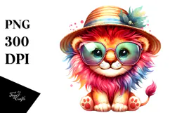 Colorful Baby Lion with Sunglasses | Sublimation | Clipart Product Image 1