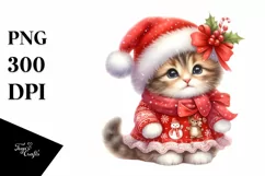 Cute Baby Cat Dressed for Christmas PNG Product Image 1