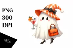 White Orange Halloween Ghost Watercolor PNG Product Image 1