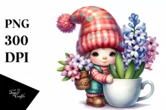 Cute Baby Gnome with Hyacinth PNG Product Image 1
