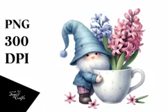 Cute Baby Gnome with Hyacinth Cup PNG Product Image 1