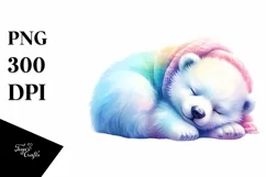 Sleeping Baby Polar Bear Watercolor Clipart Product Image 4