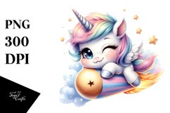 Cute Baby Unicorn Winking from Playful Comet | Clipart Product Image 1