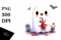 Watercolor Retro Halloween Ghost PNG Product Image 3