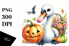 Funny Swan Holding Pumpkin | Whimsical Watercolor Product Image 3