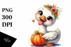 Funny Swan Holding Pumpkin | Whimsical Watercolor Product Image 3