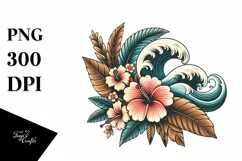 Vintage Tropical Flower Waves Clipart Tshirt | Sublimation | Product Image 3