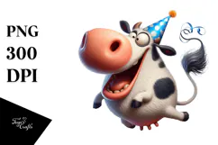 Goofy Cow with Party Hat, Fun PNG Product Image 1