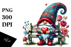 Detailed Valentines Gnome on Bench PNG Product Image 1
