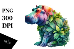 Vibrant Hippo Leaves, Watercolor PNG Product Image 1