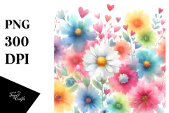Simple Flower with Hearts Watercolor Digital Painting JPEG Product Image 1