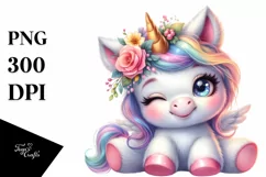 Baby Unicorn Winking | Sublimation | Clipart Product Image 1