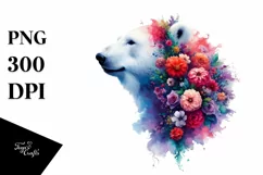 Artistic Polar Bear Flowers Watercollor Product Image 1