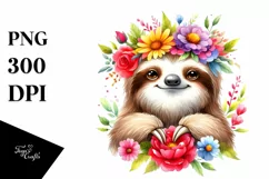 Cartoon-Style Watercolor Sloth Flower Crown Product Image 3