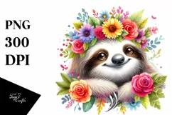 Cartoon-Style Watercolor Sloth Flower Crown Product Image 3