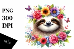 Cartoon-Style Watercolor Sloth Flower Crown Product Image 1