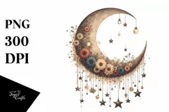 Vintage Half Moon with Stars, Postcard Style PNG Product Image 3