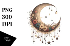 Vintage Half Moon with Stars, Postcard Style PNG Product Image 1