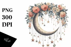 Vintage Half Moon with Stars, Postcard Style PNG Product Image 1