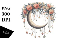 Vintage Half Moon with Stars, Postcard Style PNG Product Image 1