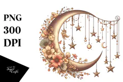 Vintage Half Moon with Stars, Postcard Style PNG Product Image 1