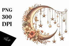 Vintage Half Moon with Stars, Postcard Style PNG Product Image 1