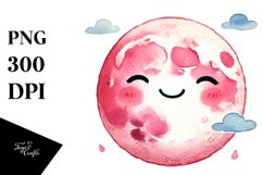 Smiling Pinkish Half Moon Watercolor PNG Product Image 1