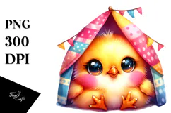 Vibrant Watercolor Baby Chicken PNG Product Image 1