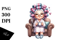 Old Lady Sitting Sofa,Watercolor Mug | Sublimation,Clipart Product Image 1
