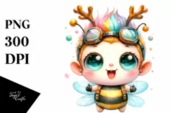 Baby Bee with Reindeer Horns PNG Product Image 3