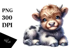 Cute Baby Highland Cow on Moon PNG Product Image 1