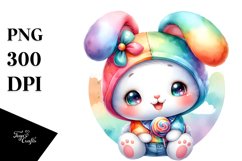 Colorful Watercolor Smiling Cute Baby Bunny PNG Product Image 1