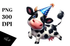 Exaggerated Holstein Cow with Party Hat PNG Product Image 1