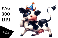 Exaggerated Holstein Cow with Party Hat PNG Product Image 1