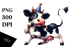 Exaggerated Holstein Cow with Party Hat PNG Product Image 1