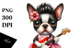 Boston Terrier Rock Star Watercolor Clipart Product Image 3