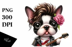 Boston Terrier Rock Star Watercolor Clipart Product Image 1