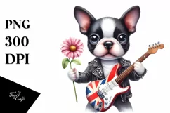 Boston Terrier Rock Star Watercolor Clipart Product Image 1