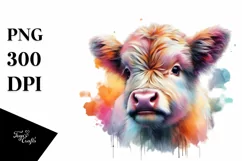 Watercolor Baby Highland Cow Abstract Background PNG Product Image 3