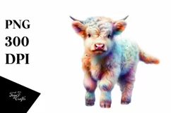 Watercolor Baby Highland Cow Abstract Background PNG Product Image 3