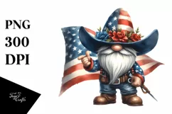 Patriotic Cowboy Gnome Watercolor Clipart Product Image 1