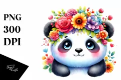 Cartoon-Style Watercolor Panda Flower Crown Product Image 1
